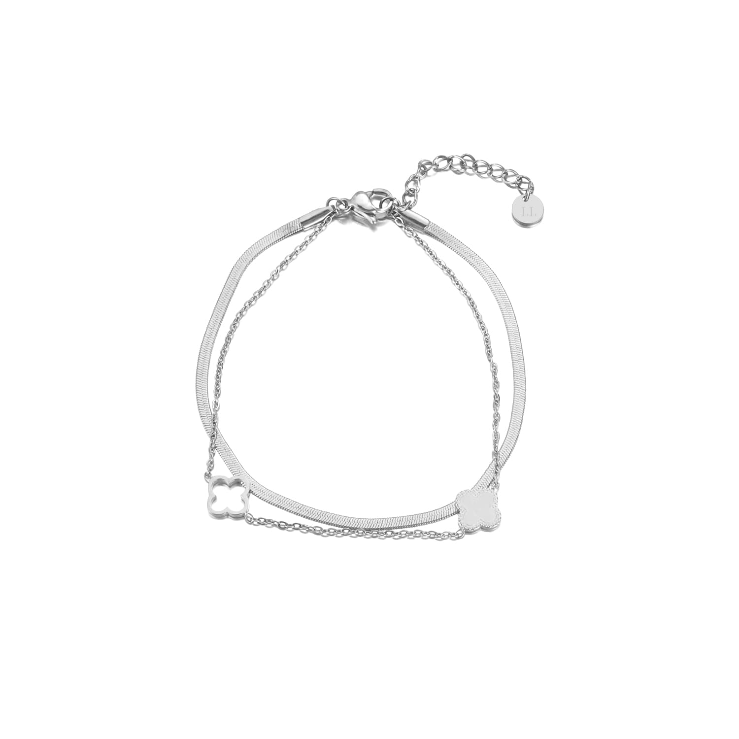 Tweelaags klaver armband zilver - Desieradenconcurrent.nl