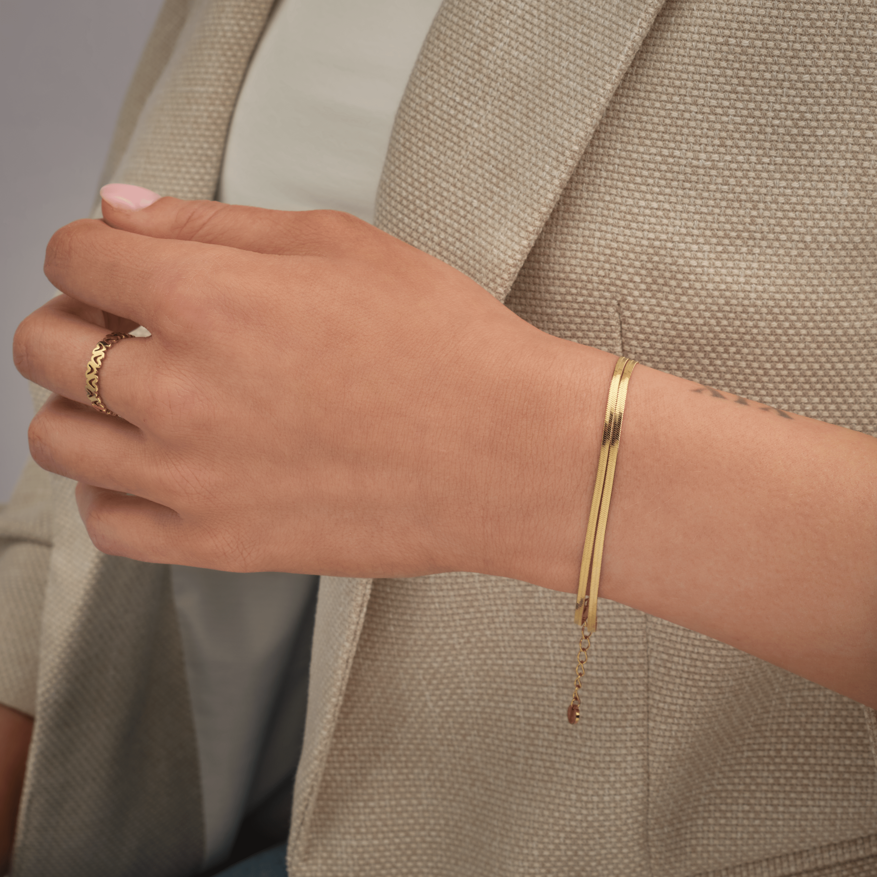 Tweelaags platte armband goud - Desieradenconcurrent.nl