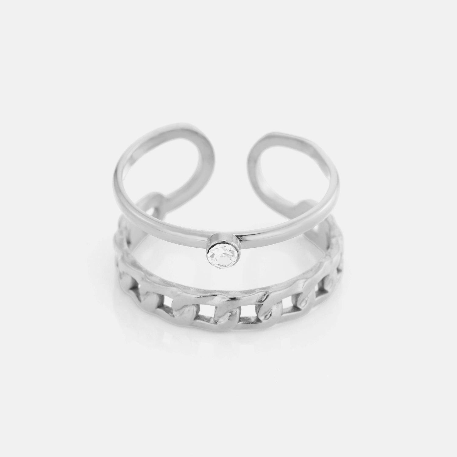 Tweelaags schakelrring steentje zilver - Desieradenconcurrent.nl
