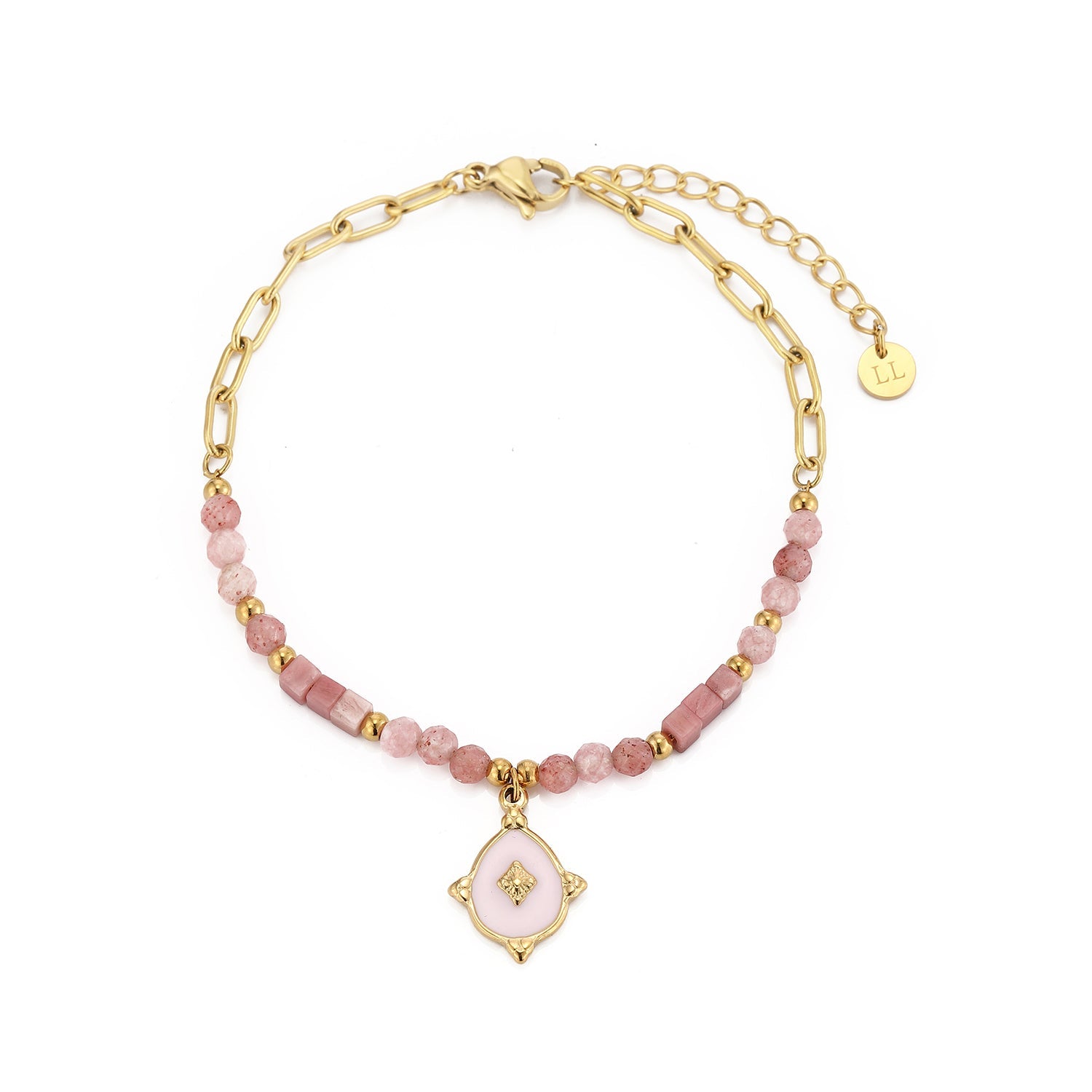 Rose Bead Bracelet with Charm