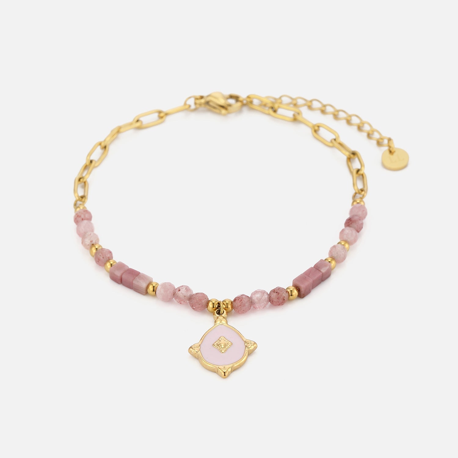 Rose Bead Bracelet with Charm