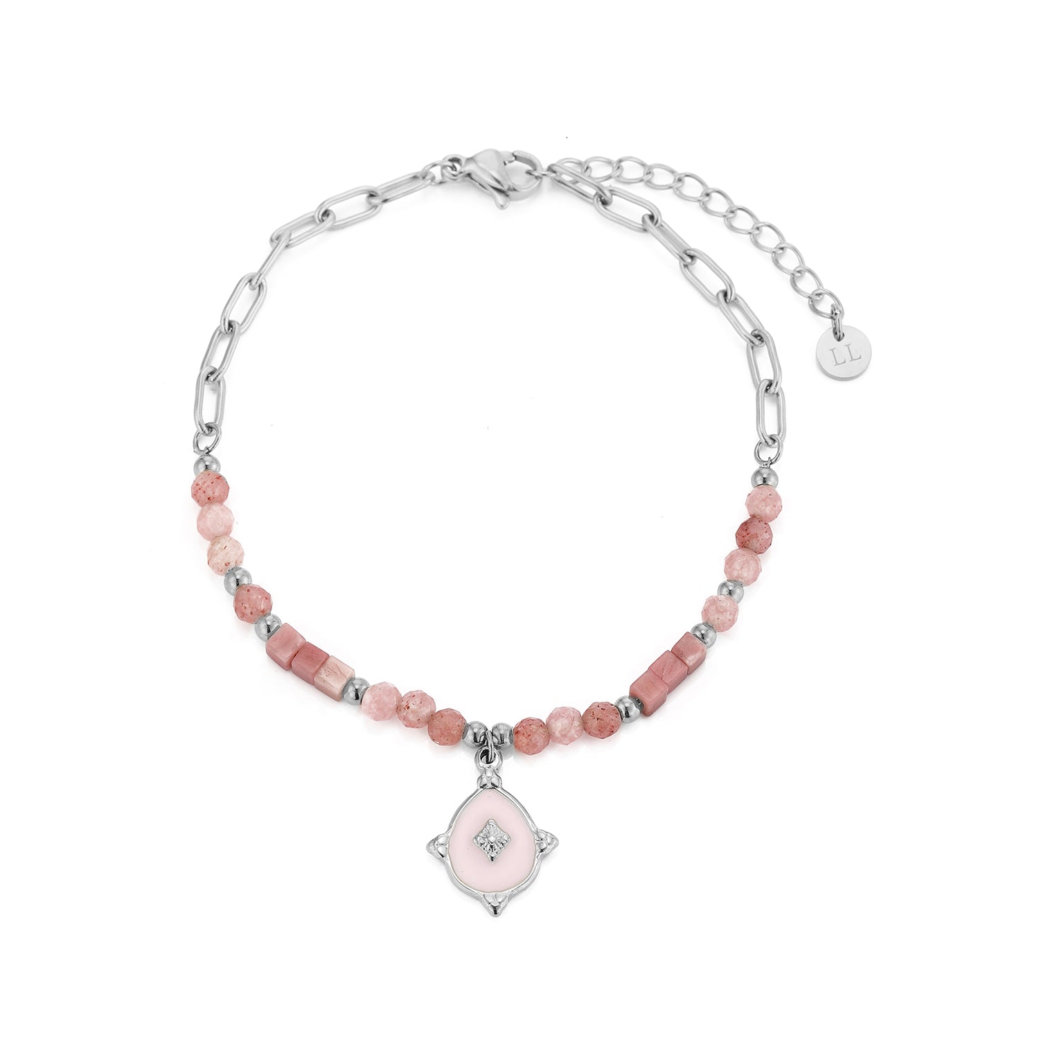 Rose Bead Bracelet with Charm