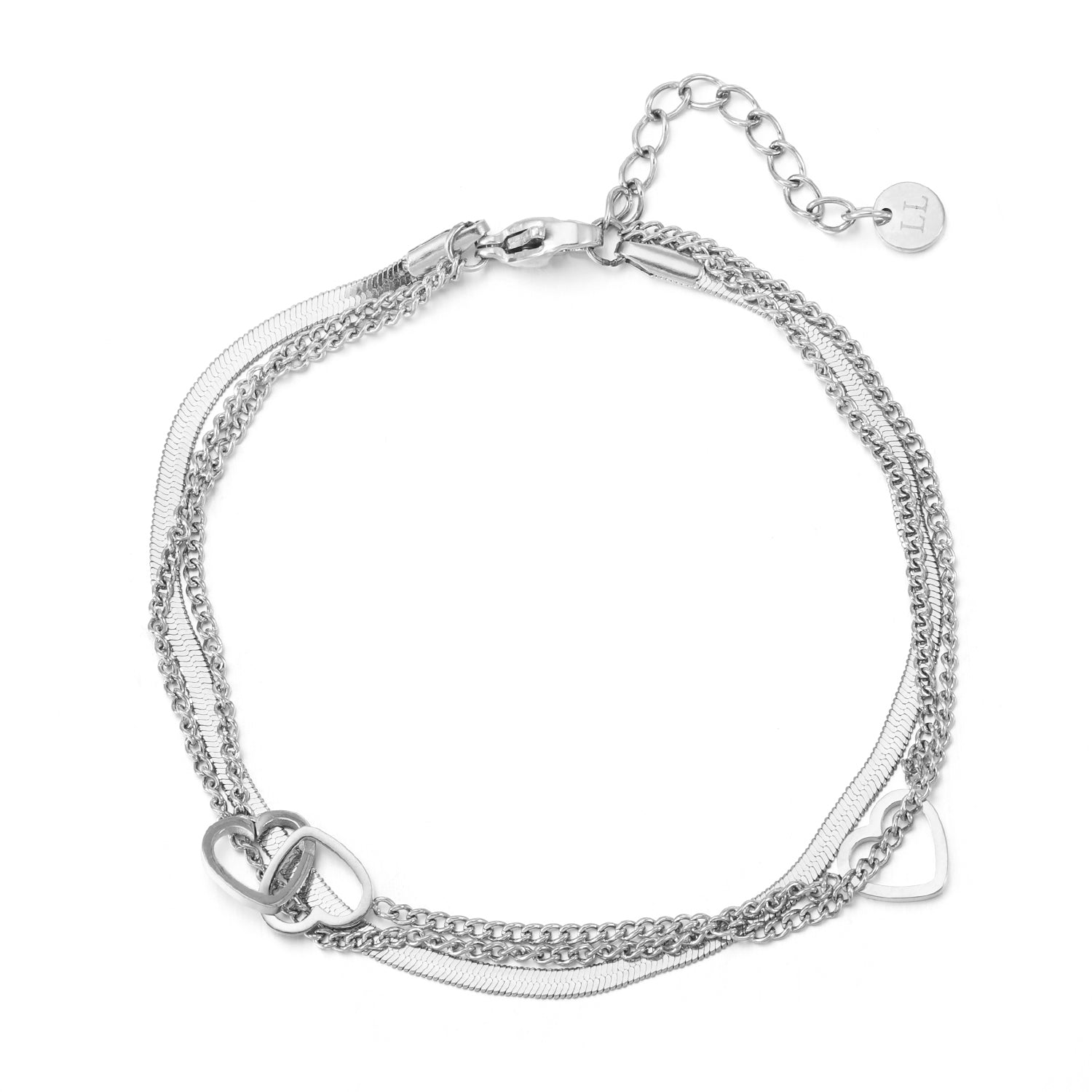 Armband drielaags hart zilver - Desieradenconcurrent.nl