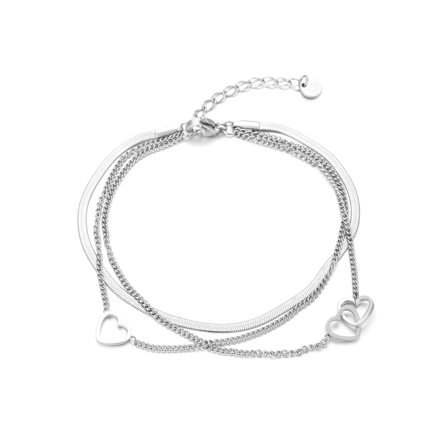 Armband drielaags hart zilver - Desieradenconcurrent.nl