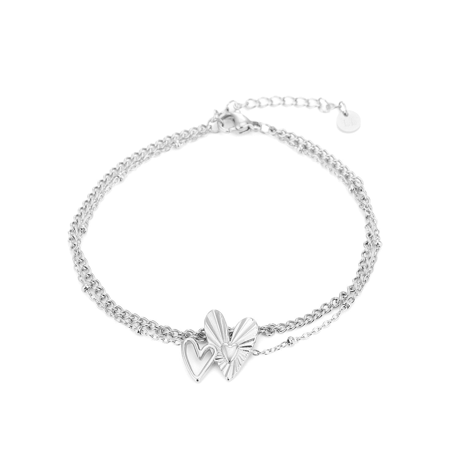 Armband dubbel hartje zilver - Desieradenconcurrent.nl