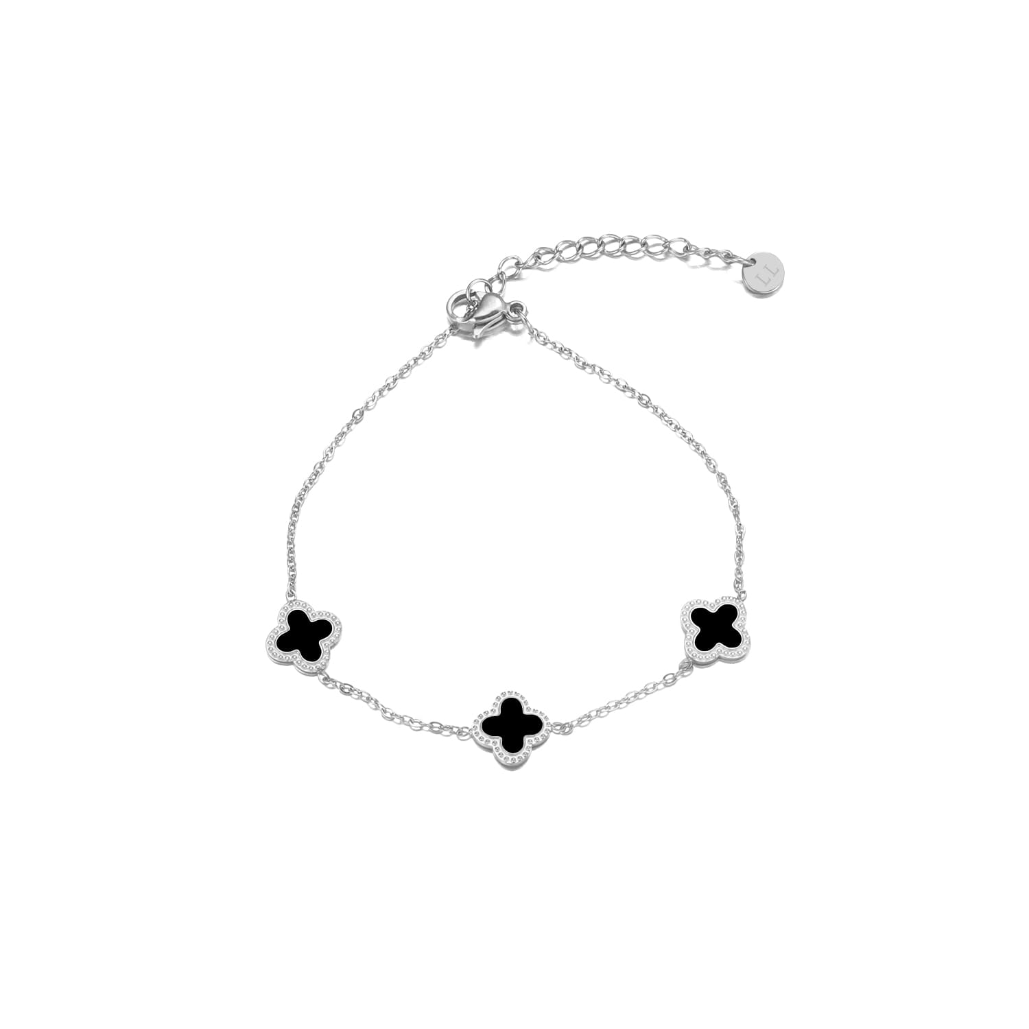 Armband klaver silver/black - Desieradenconcurrent.nl