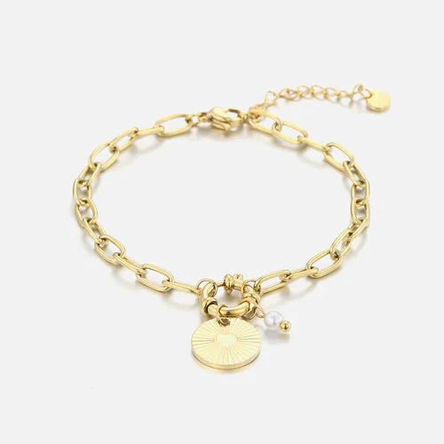 Armband munt en parel goud - Desieradenconcurrent.nl