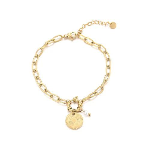 Armband munt en parel goud - Desieradenconcurrent.nl