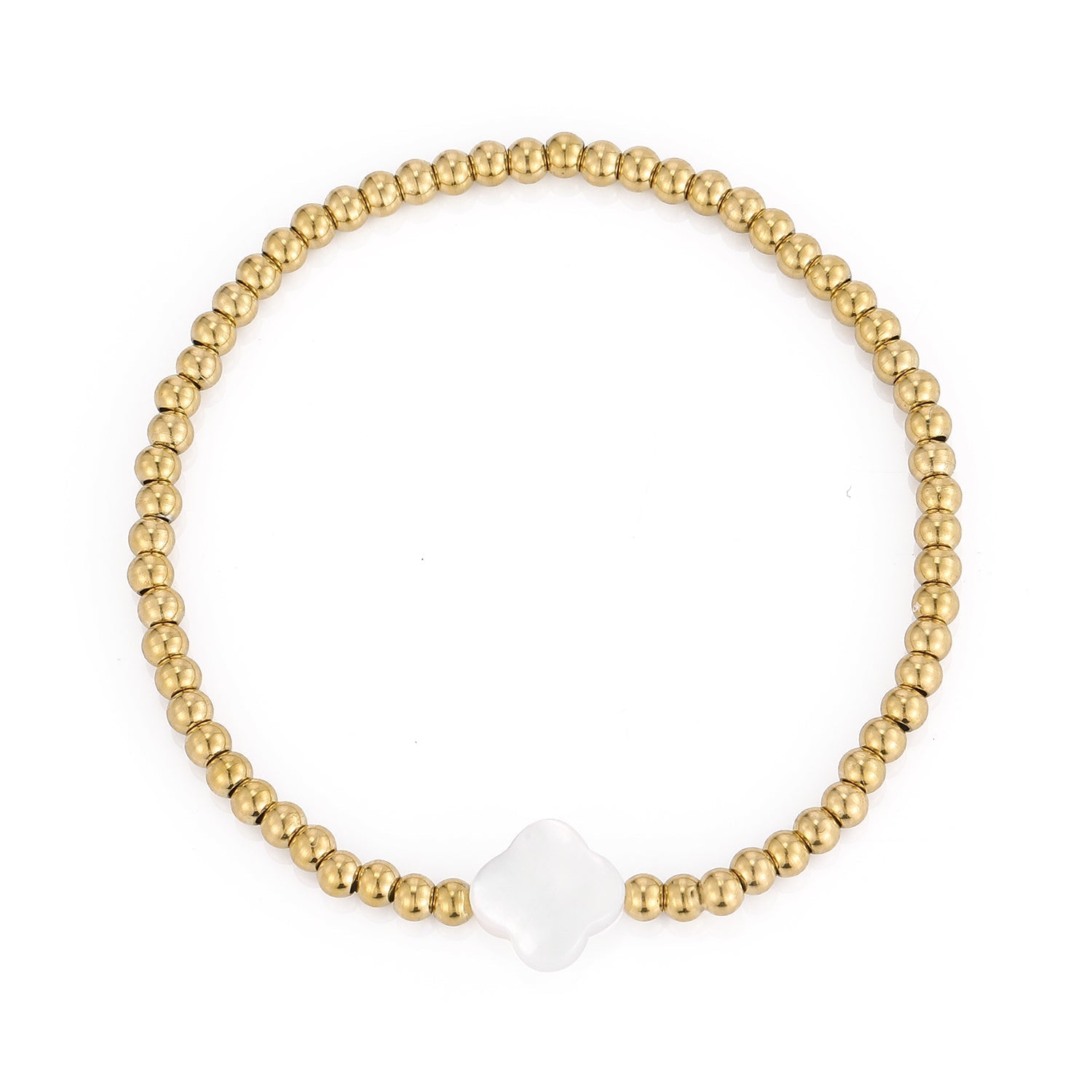 Armband parel klaver stretch goud - Desieradenconcurrent.nl
