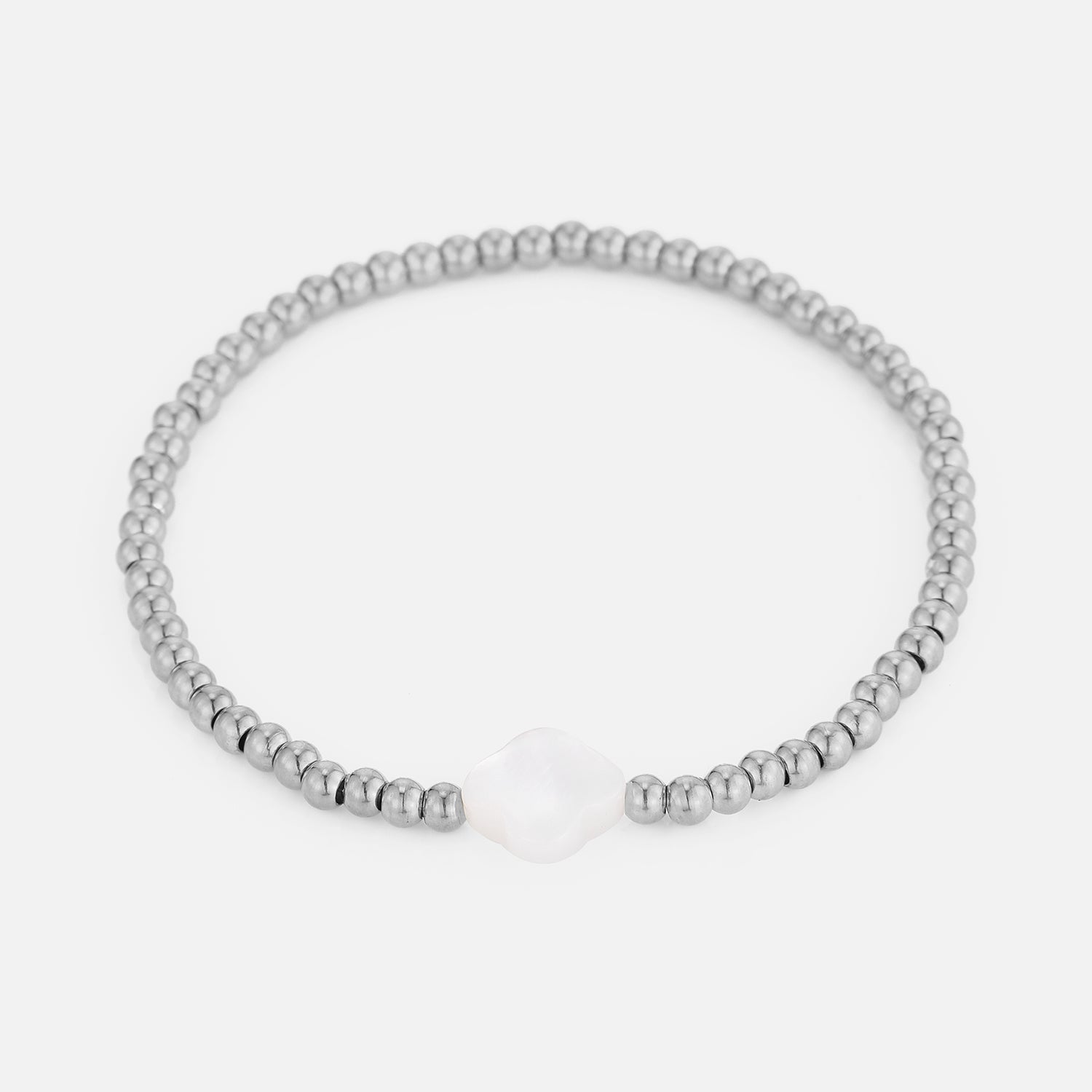 Armband parel klaver stretch zilver - Desieradenconcurrent.nl