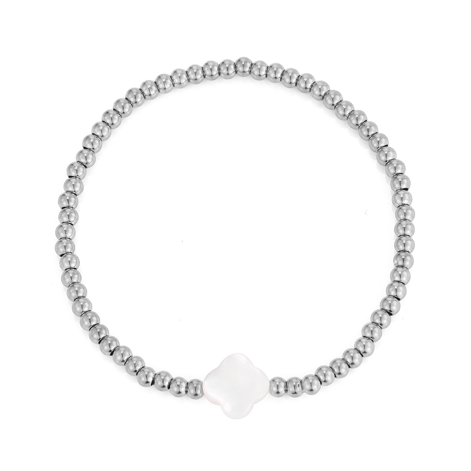 Armband parel klaver stretch zilver - Desieradenconcurrent.nl