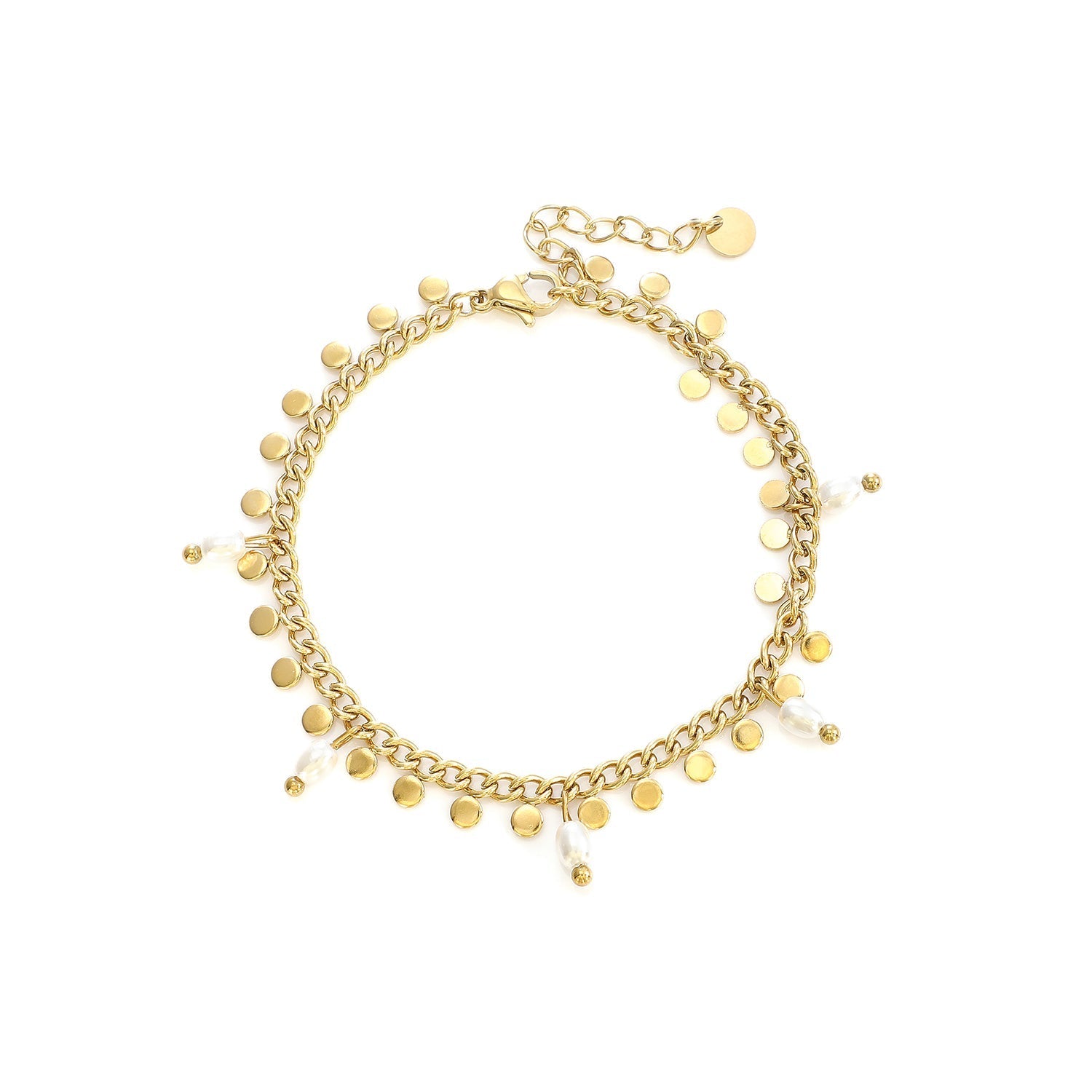 Armband parel muntjes goud - Desieradenconcurrent.nl
