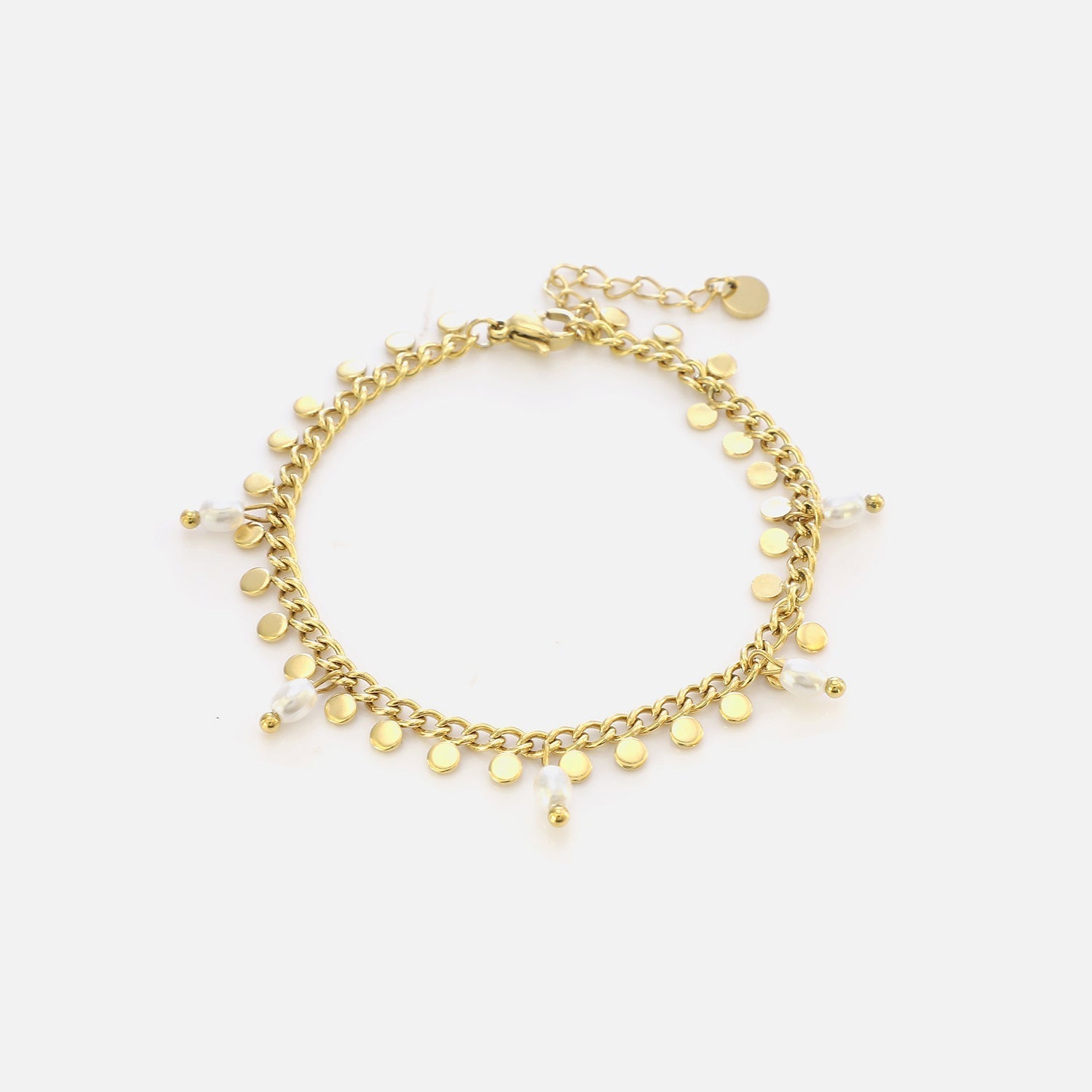 Armband parel muntjes goud - Desieradenconcurrent.nl