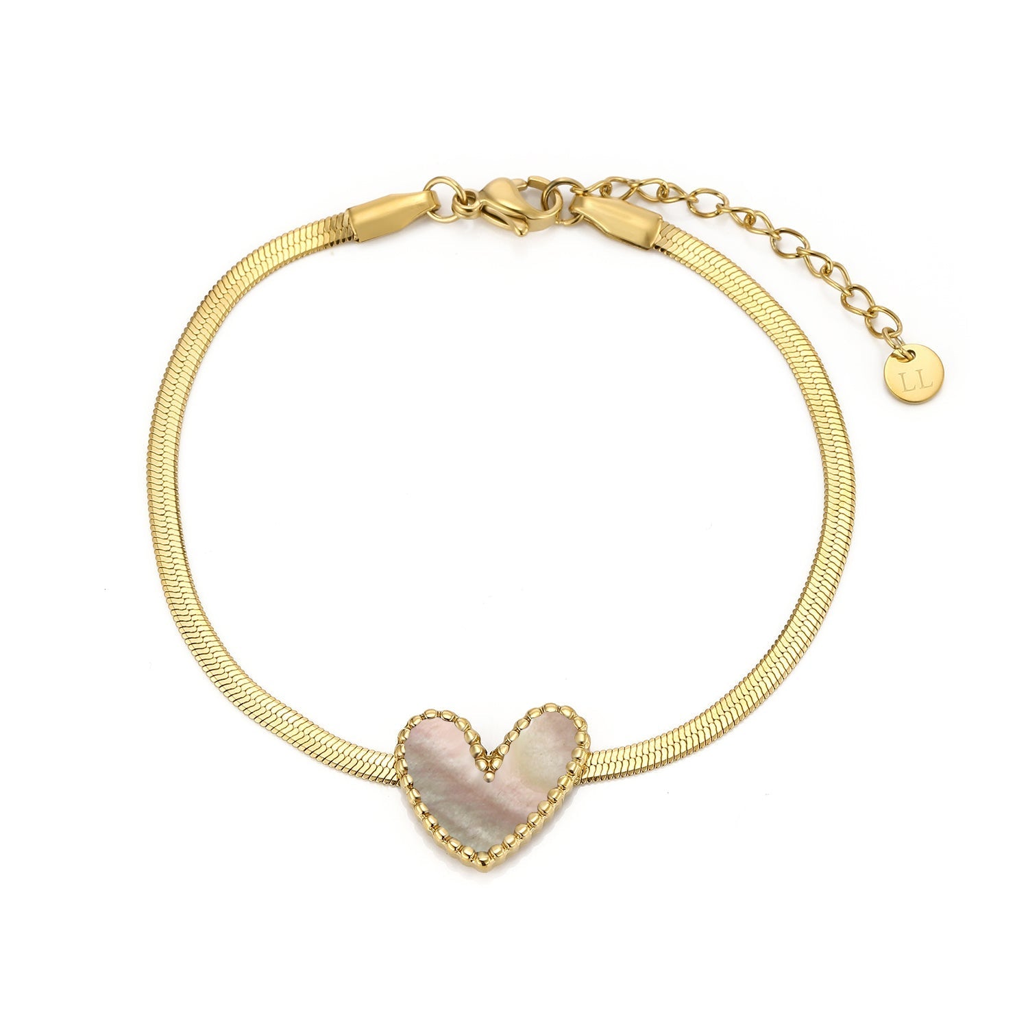 Armband parelmoer hart goud - Desieradenconcurrent.nl