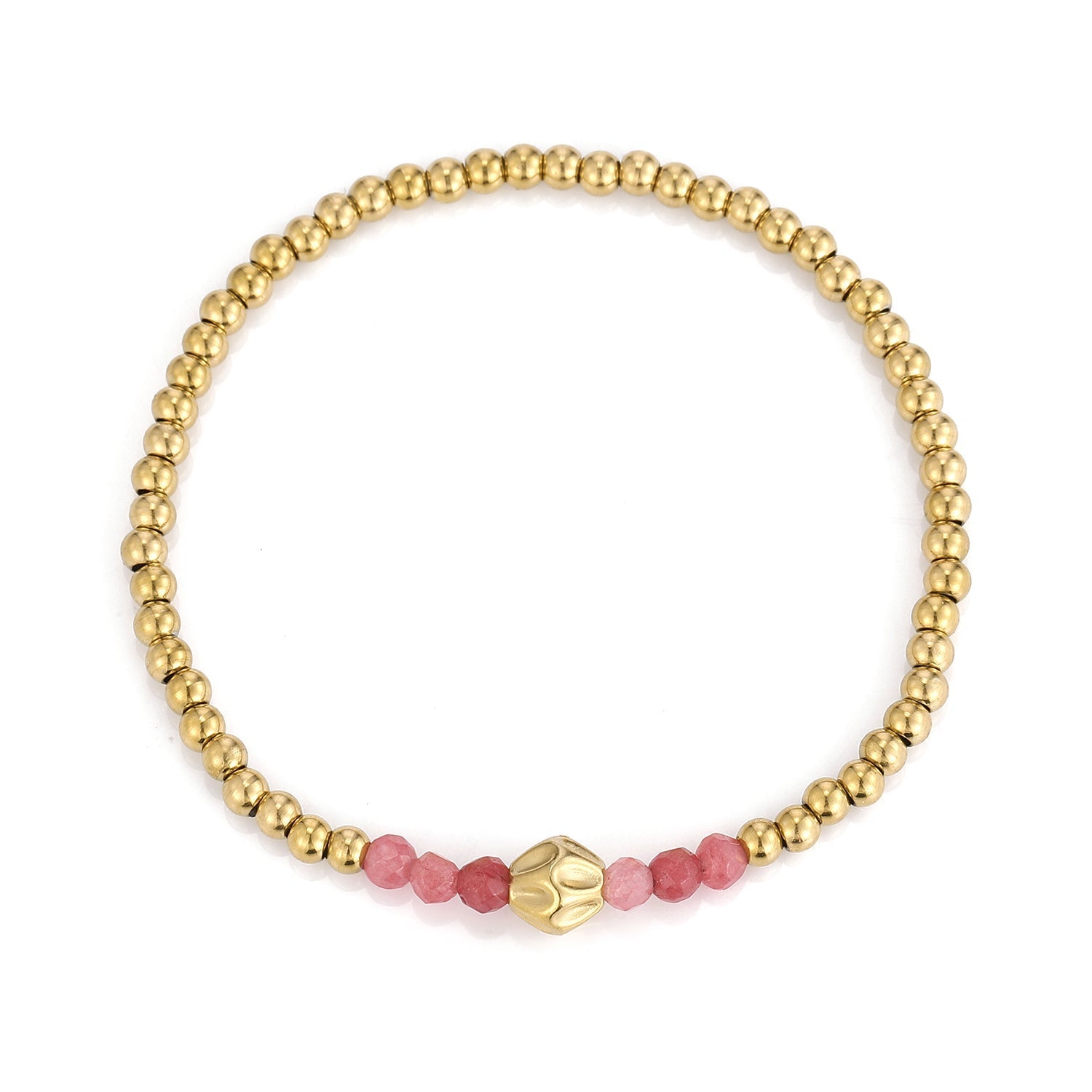 Armband rode kralen stretch goud - Desieradenconcurrent.nl