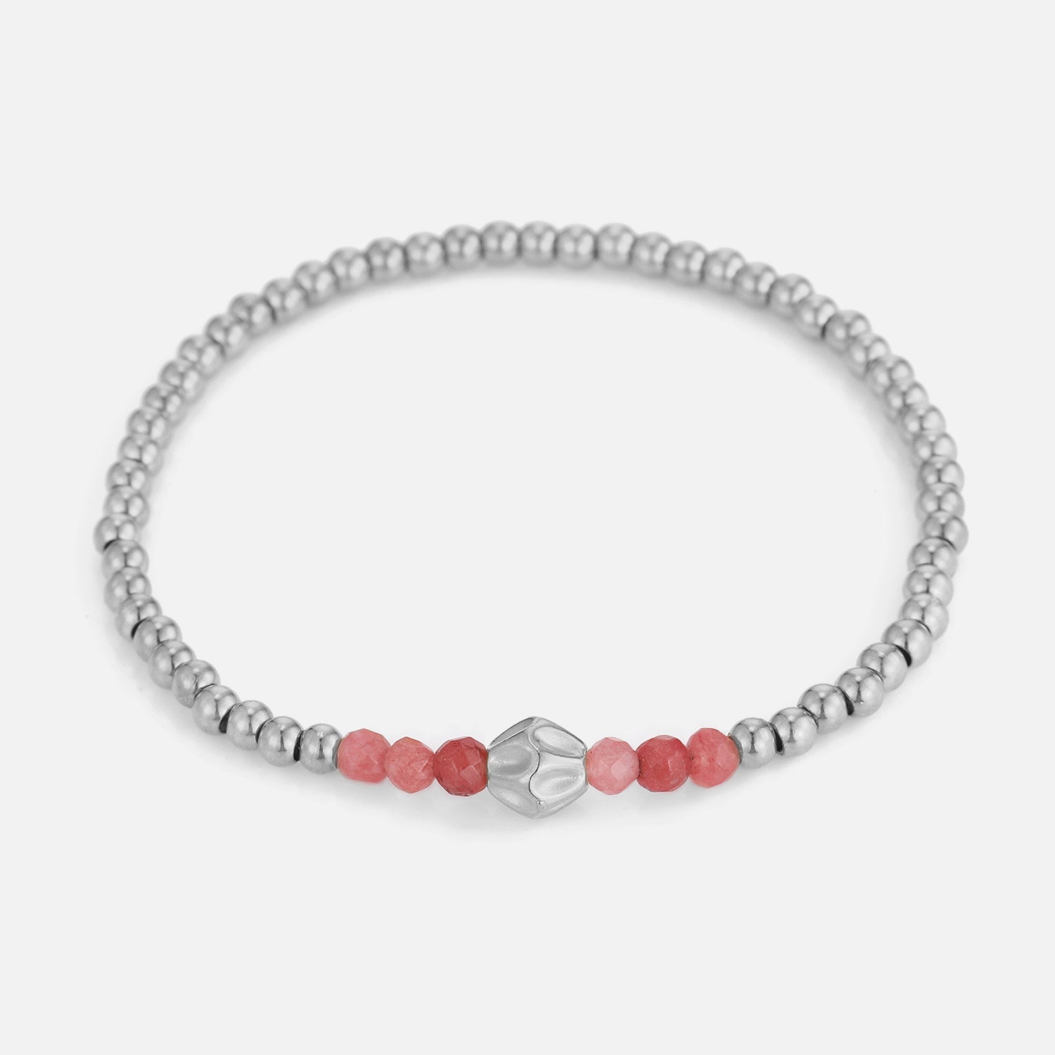 Armband rode kralen stretch zilver - Desieradenconcurrent.nl