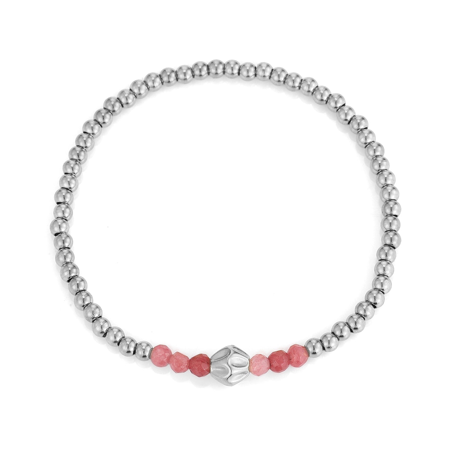 Armband rode kralen stretch zilver - Desieradenconcurrent.nl