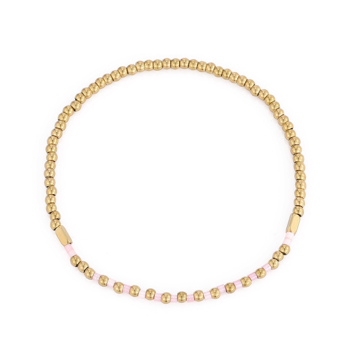 Armband roze kralen stretch goud - Desieradenconcurrent.nl