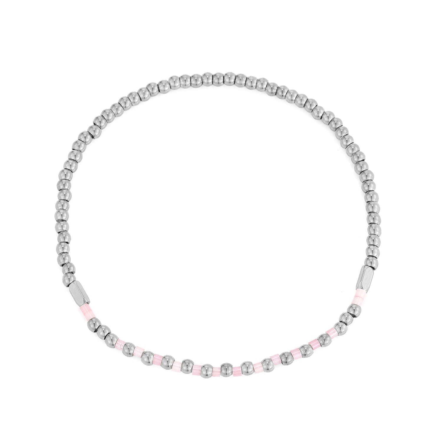 Armband roze kralen stretch zilver - Desieradenconcurrent.nl