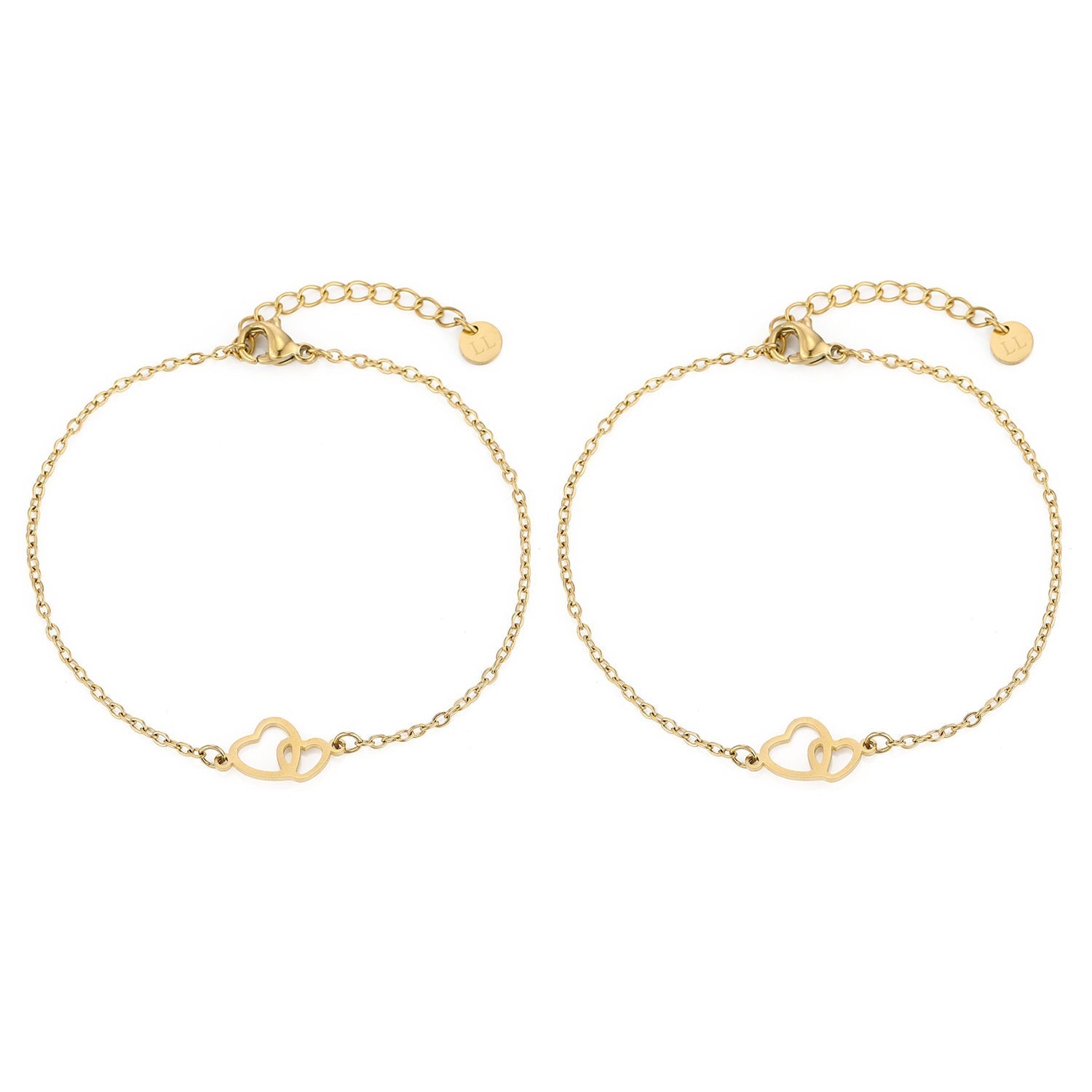 Armband set connected hartjes goud - Desieradenconcurrent.nl