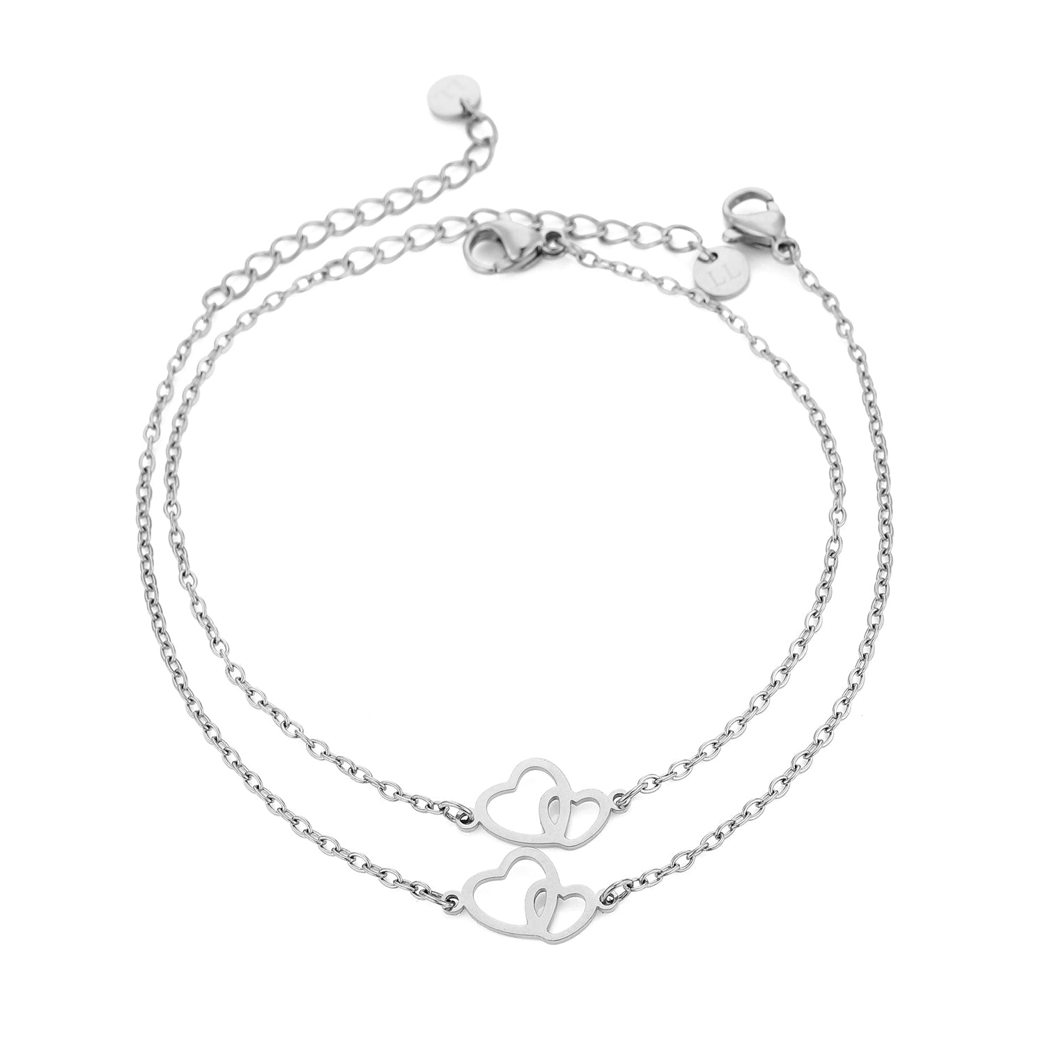 Armband set connected hartjes zilver - Desieradenconcurrent.nl