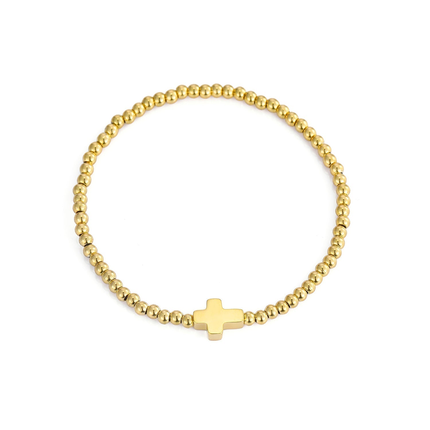 Armband stretch kruisje goud - Desieradenconcurrent.nl