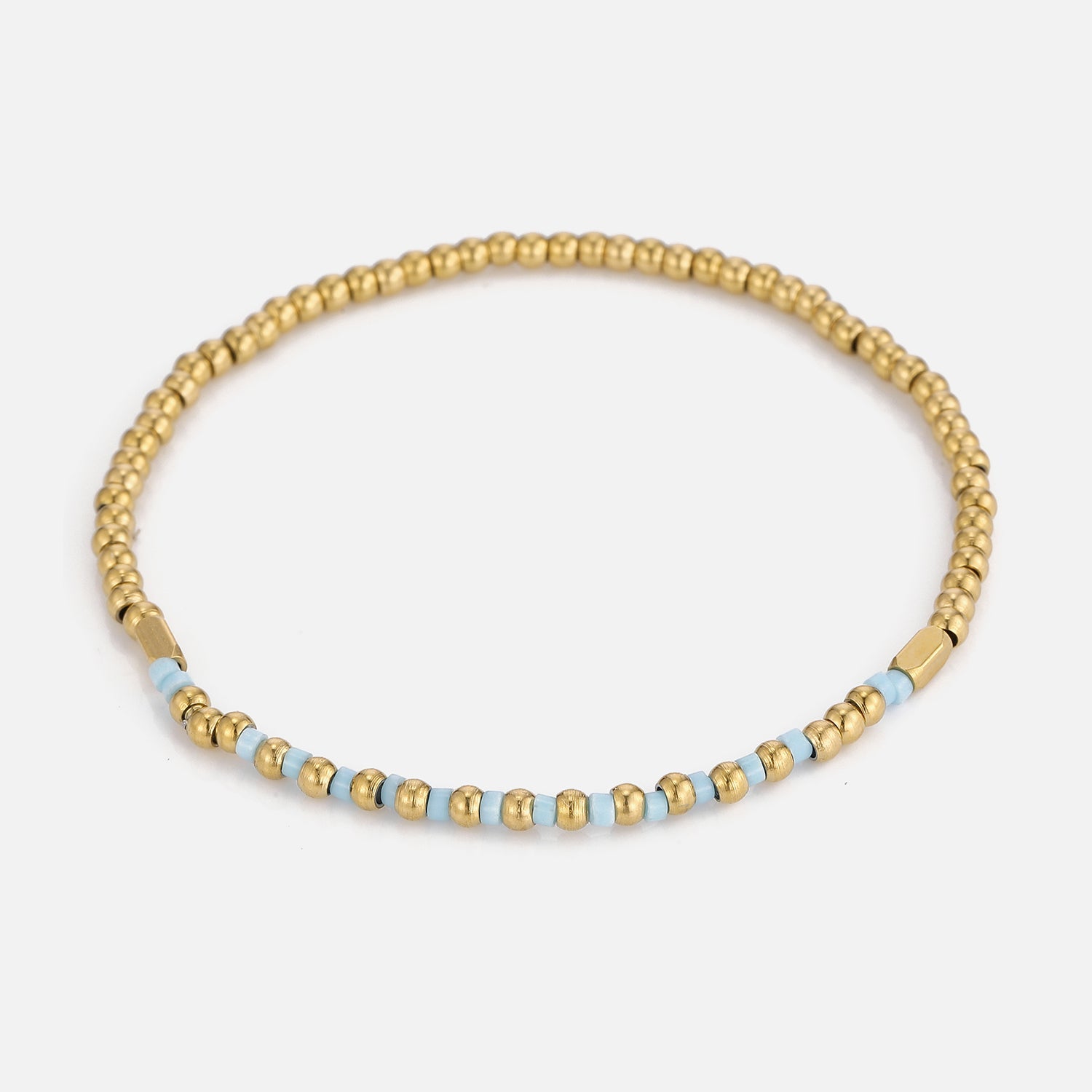 Armband turquoise kralen stretch goud - Desieradenconcurrent.nl