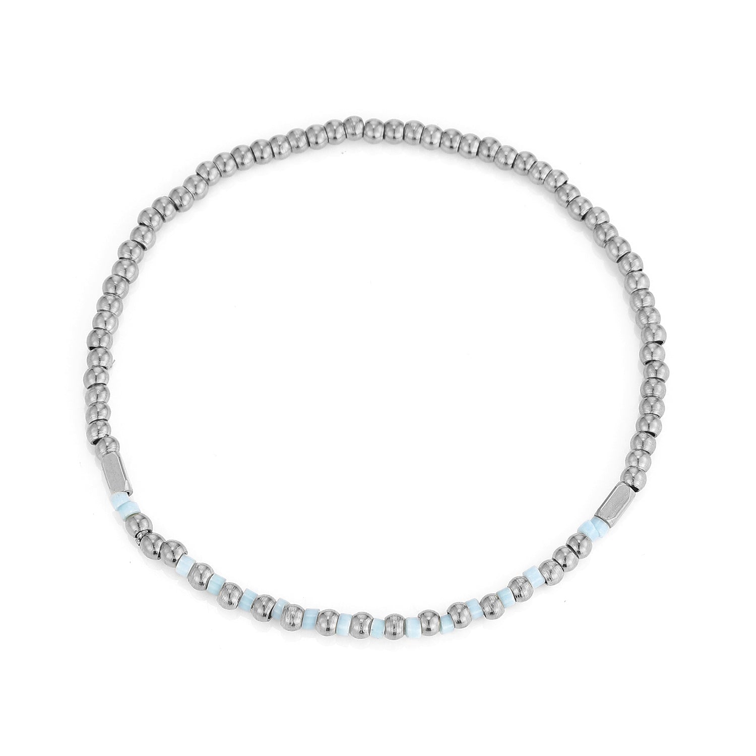 Armband turquoise kralen stretch zilver - Desieradenconcurrent.nl