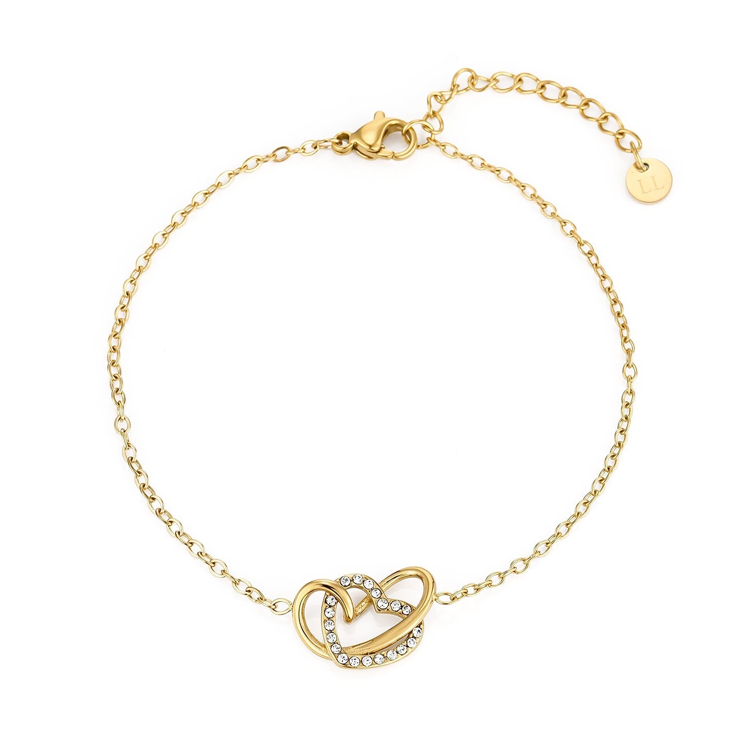 Armband verbonden hart steentjes goud - Desieradenconcurrent.nl