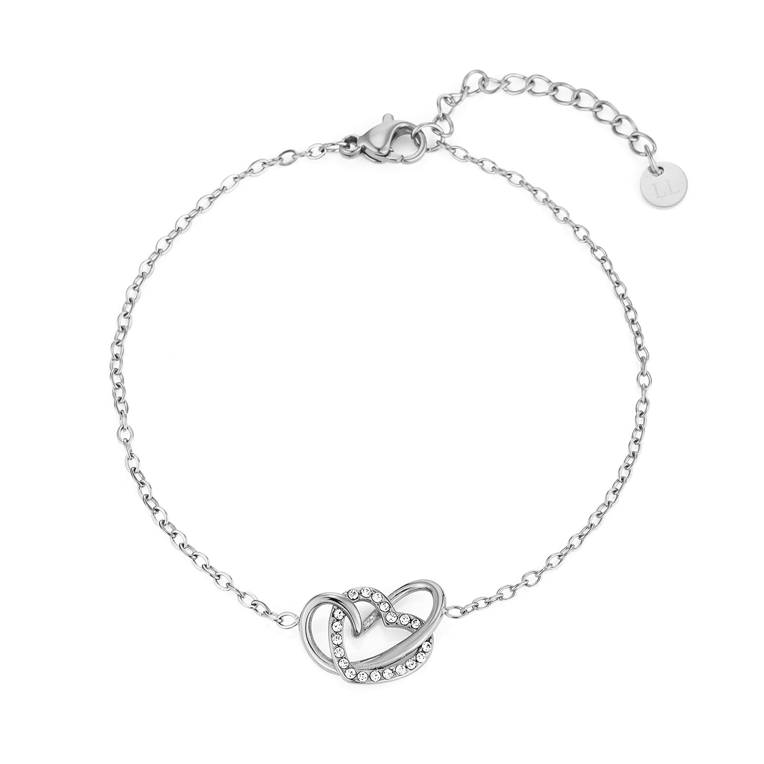 Armband verbonden hart steentjes zilver - Desieradenconcurrent.nl