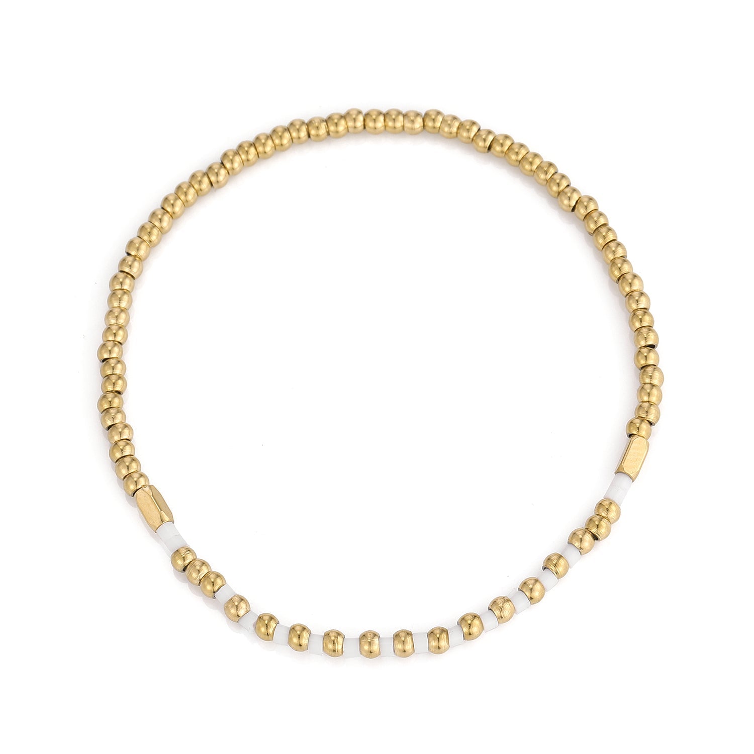 Armband witte kralen stretch goud - Desieradenconcurrent.nl