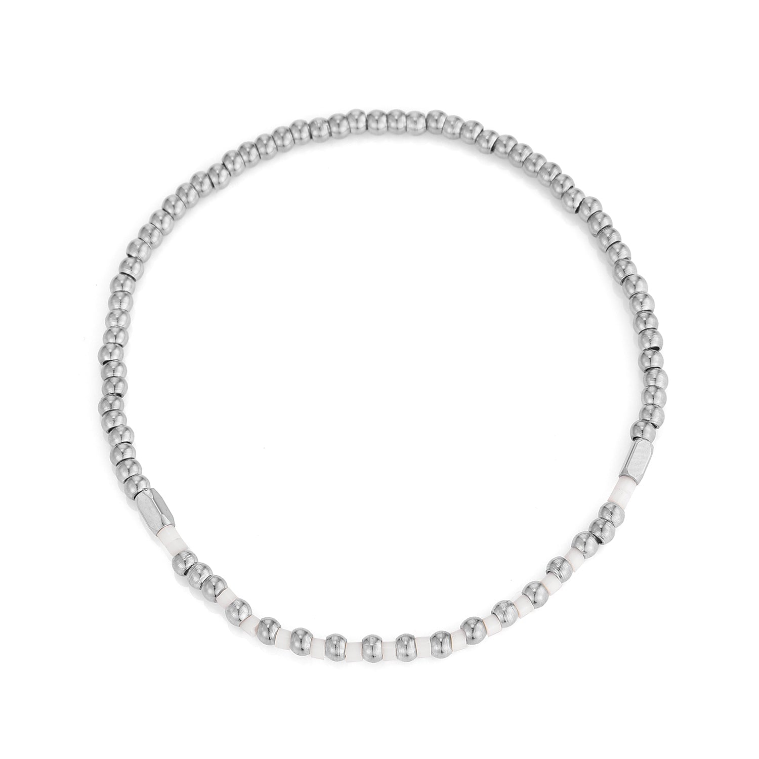 Armband witte kralen stretch zilver - Desieradenconcurrent.nl