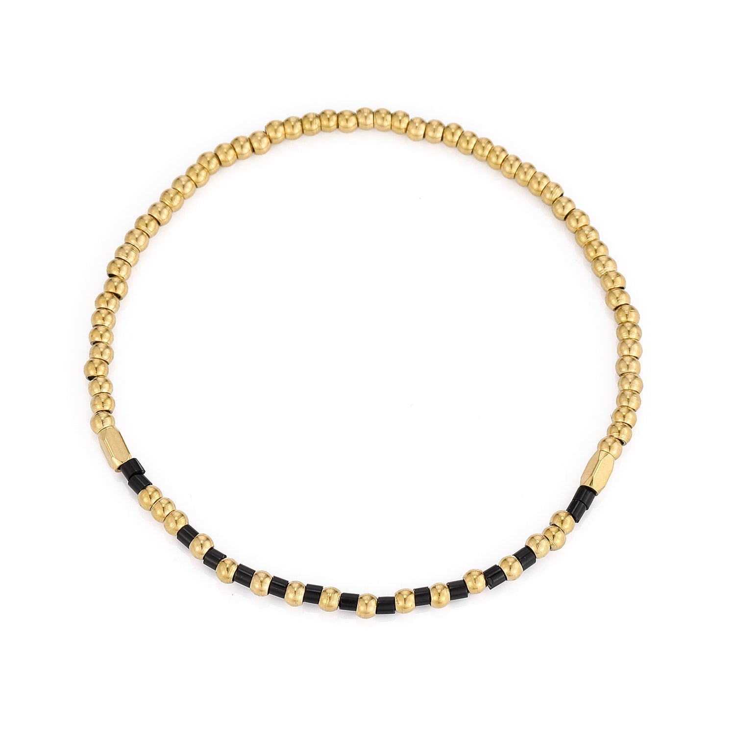 Armband zwarte kralen stretch goud - Desieradenconcurrent.nl