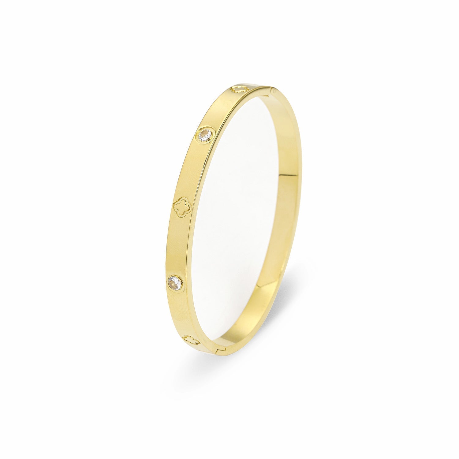 Bangle steentje klaver goud - Desieradenconcurrent.nl