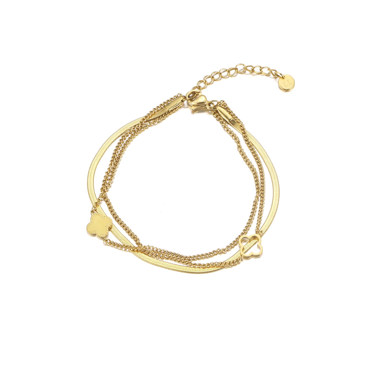 Drielaags armband klaver goud - Desieradenconcurrent.nl