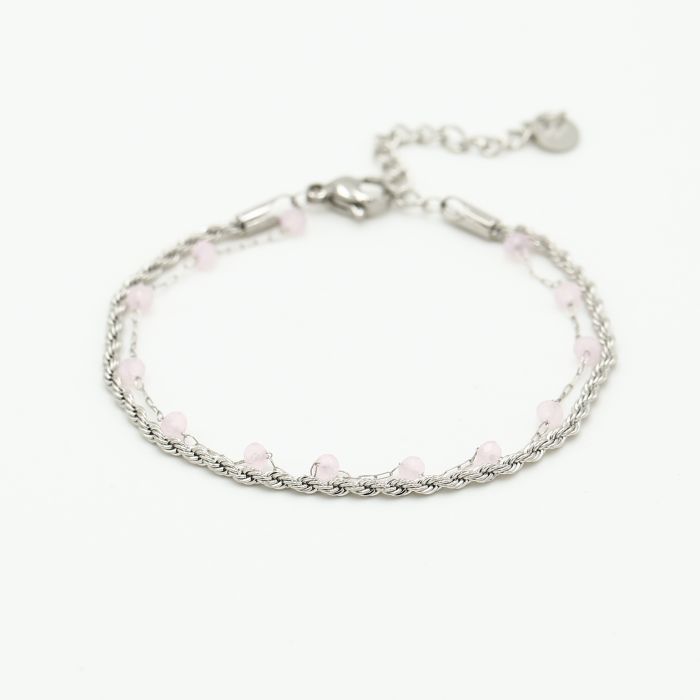 Dubbele armband roze zilver - Desieradenconcurrent.nl
