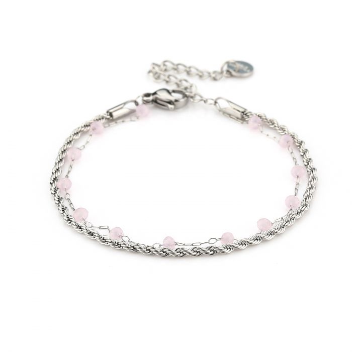 Dubbele armband roze zilver - Desieradenconcurrent.nl