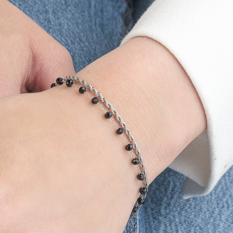 Dubbele armband zwart zilver - Desieradenconcurrent.nl