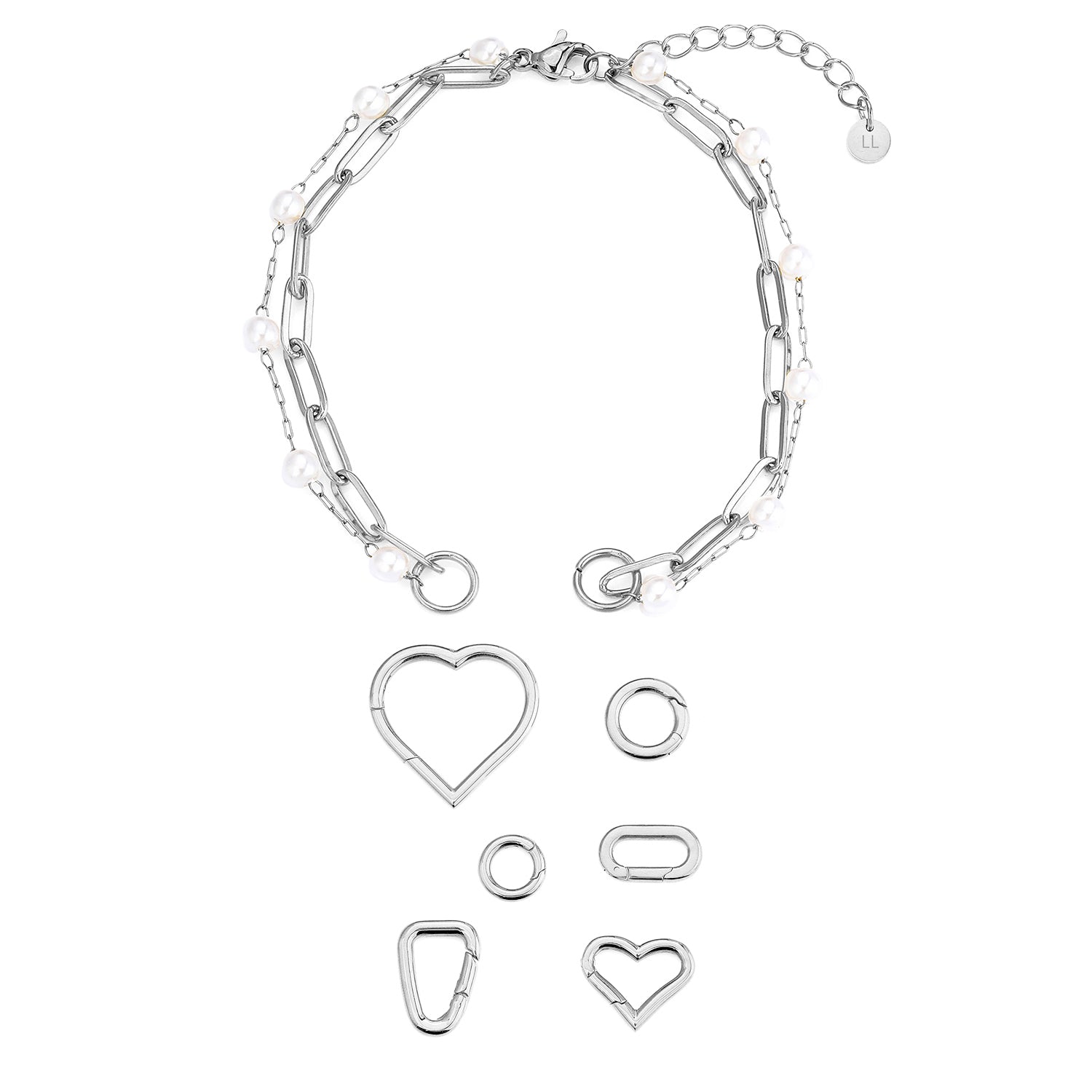 DYO Premium tweelaags parel armband zilver - Desieradenconcurrent.nl