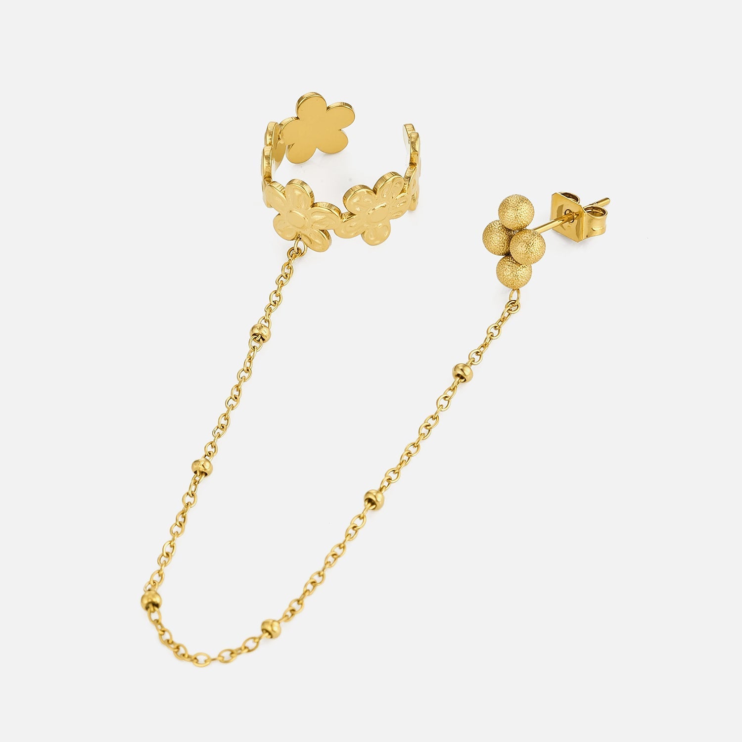 Ear cuff ketting bloemen goud - Desieradenconcurrent.nl