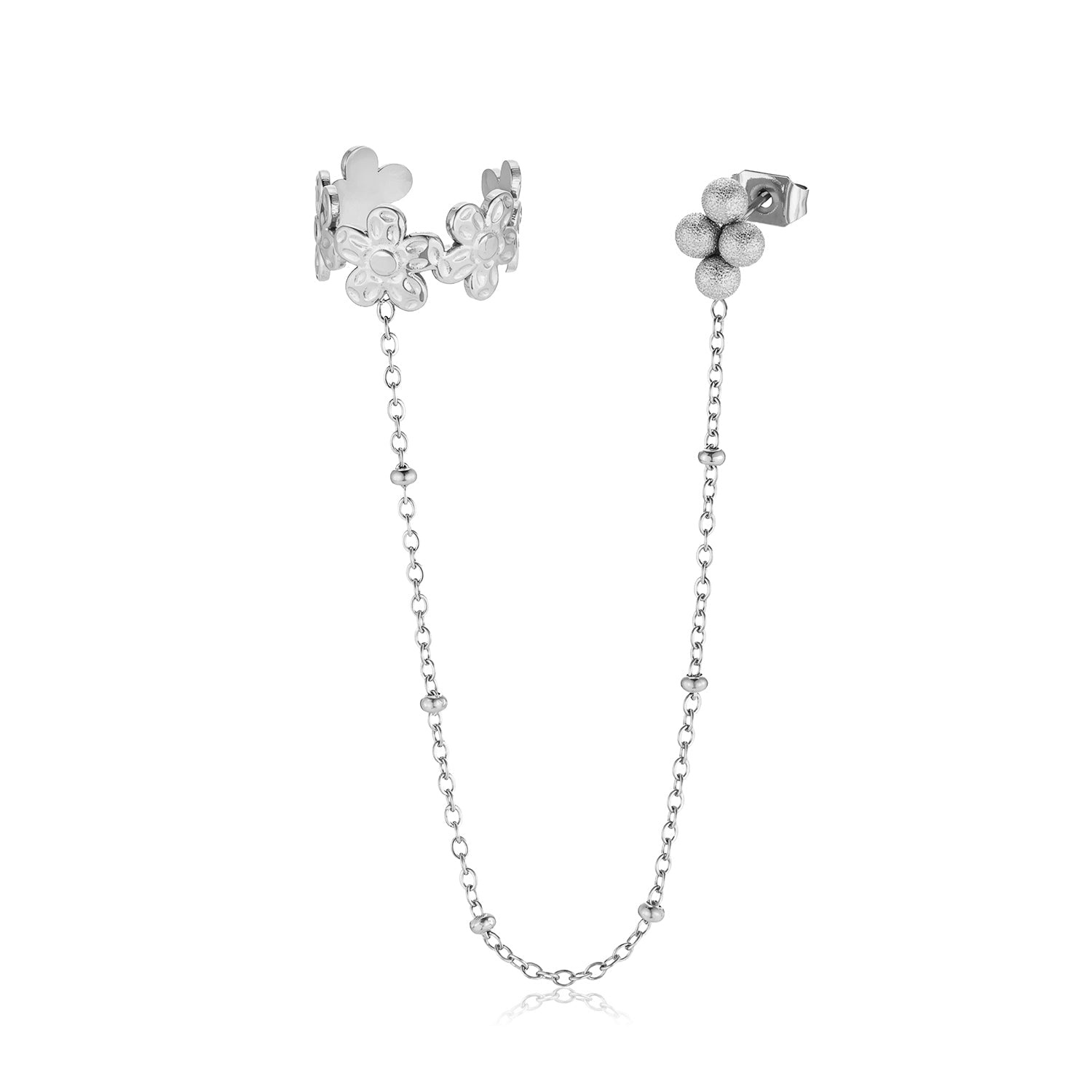 Ear cuff ketting bloemen zilver - Desieradenconcurrent.nl