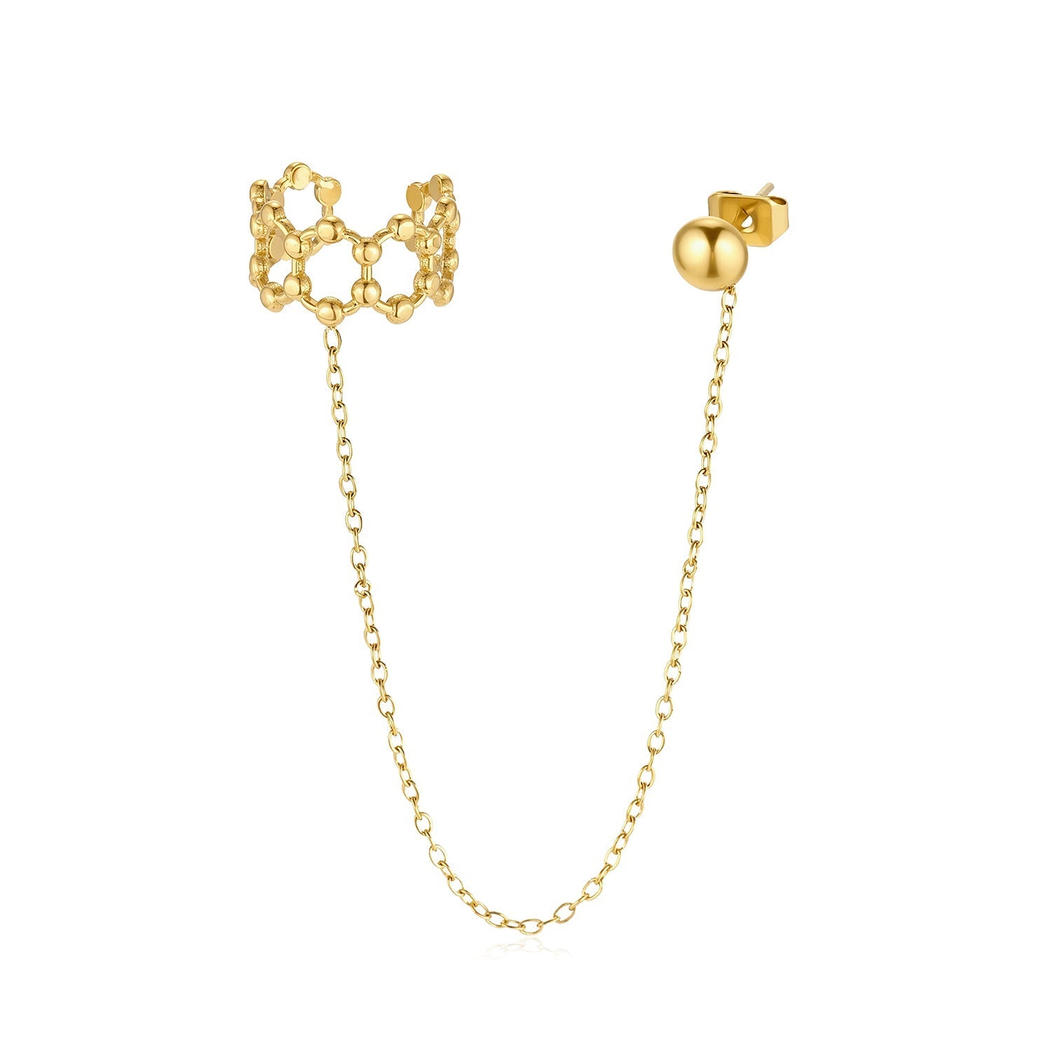 Ear cuff ketting bolletjes goud - Desieradenconcurrent.nl