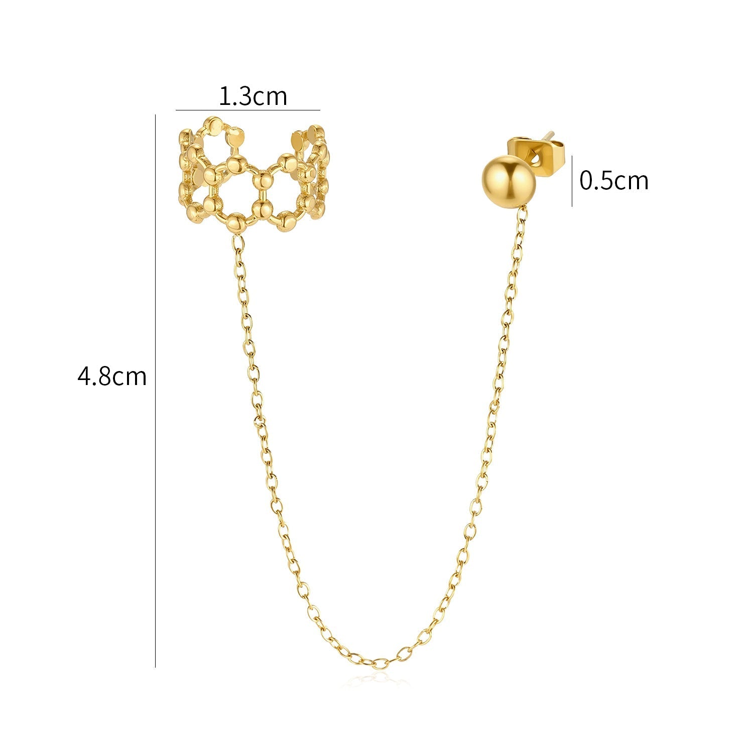 Ear cuff ketting bolletjes goud - Desieradenconcurrent.nl
