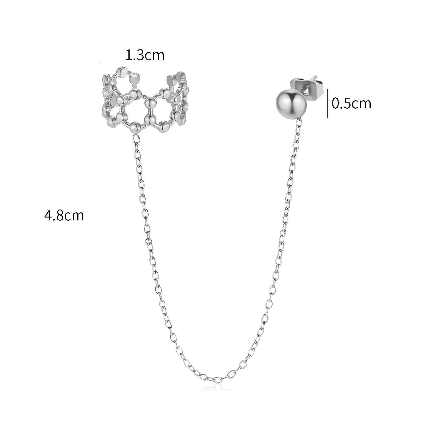 Ear cuff ketting bolletjes zilver - Desieradenconcurrent.nl