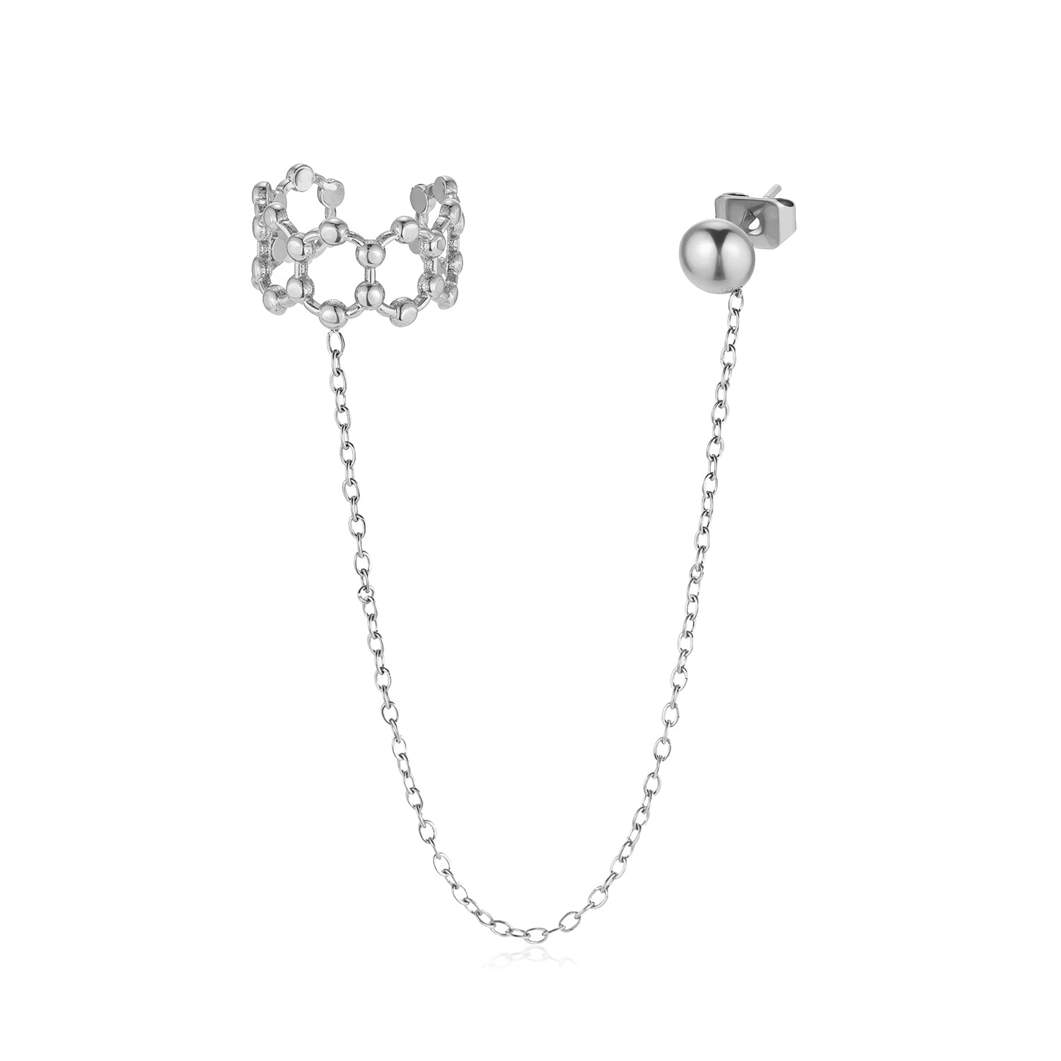Ear cuff ketting bolletjes zilver - Desieradenconcurrent.nl