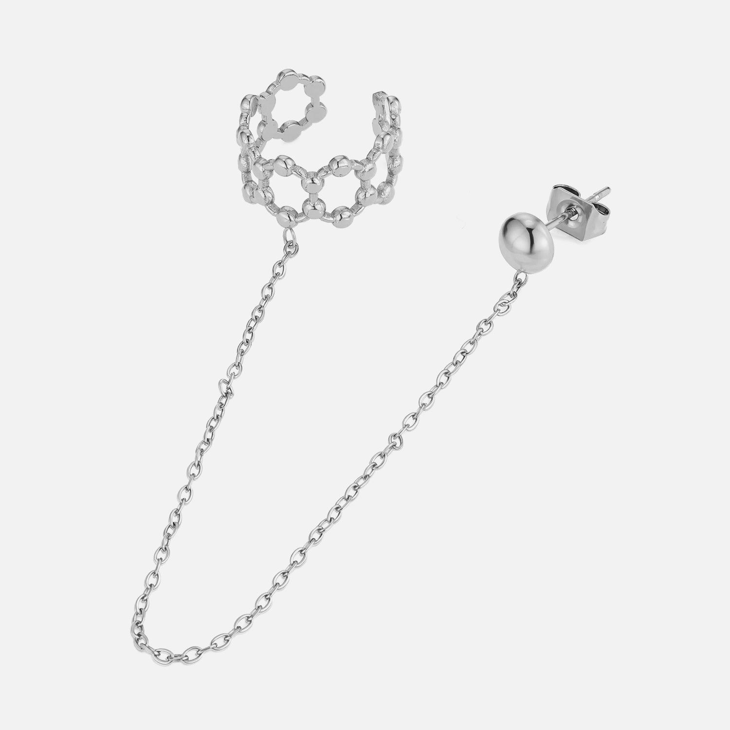Ear cuff ketting bolletjes zilver - Desieradenconcurrent.nl