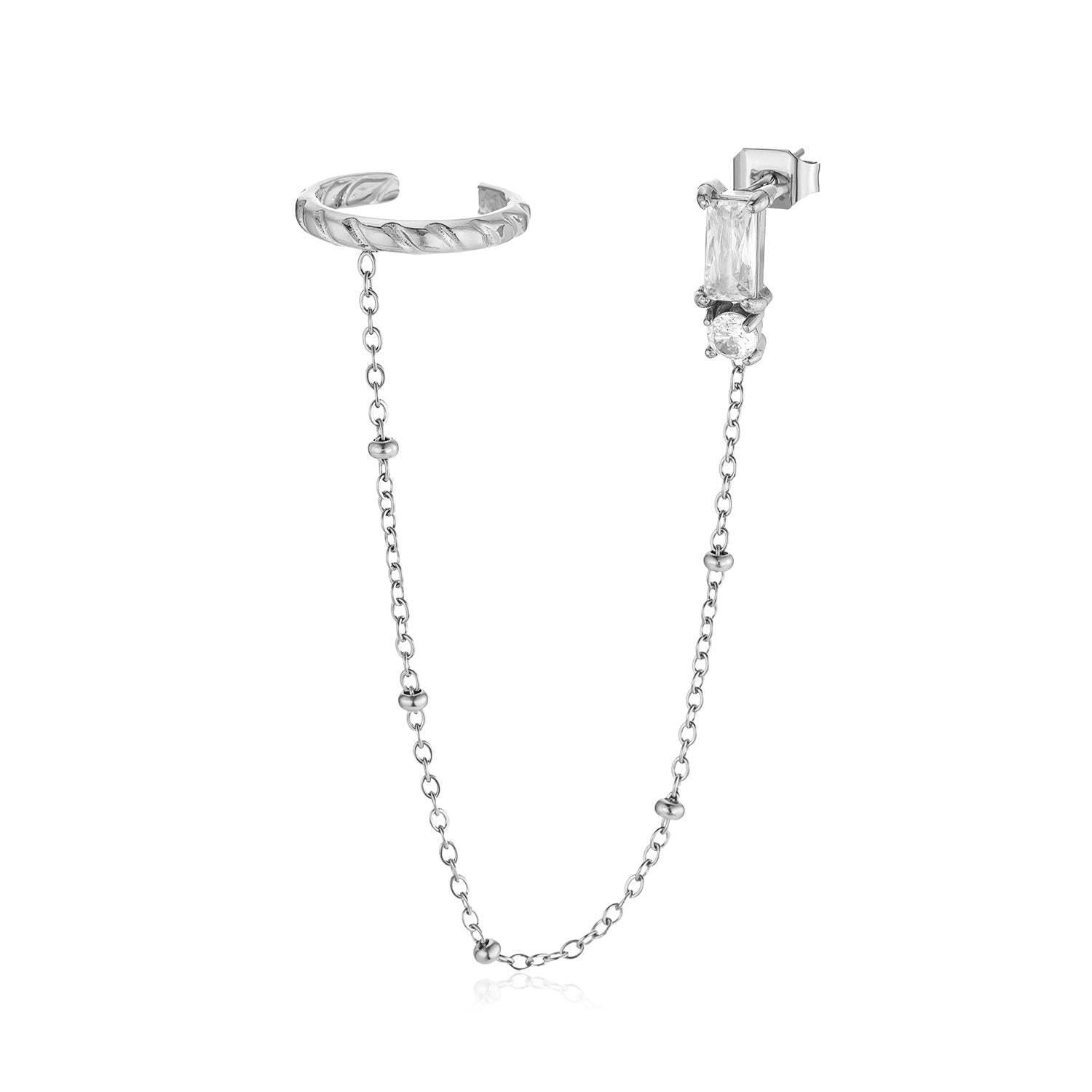 Ear Cuff ketting steentjes zilver - Desieradenconcurrent.nl