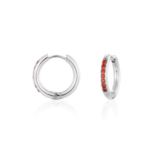 Hoops met steentjes rood/zilver - Desieradenconcurrent.nl