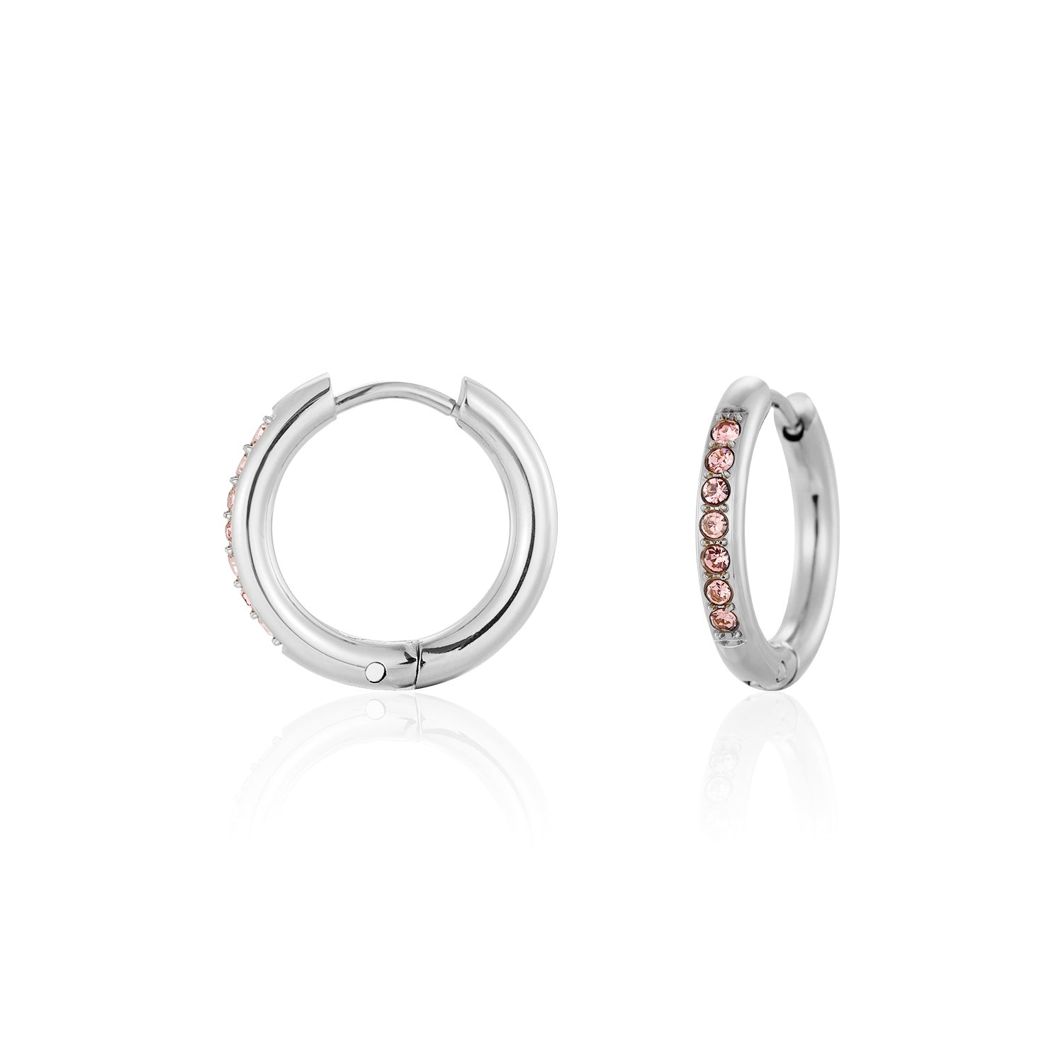 Hoops met steentjes roze/zilver - Desieradenconcurrent.nl