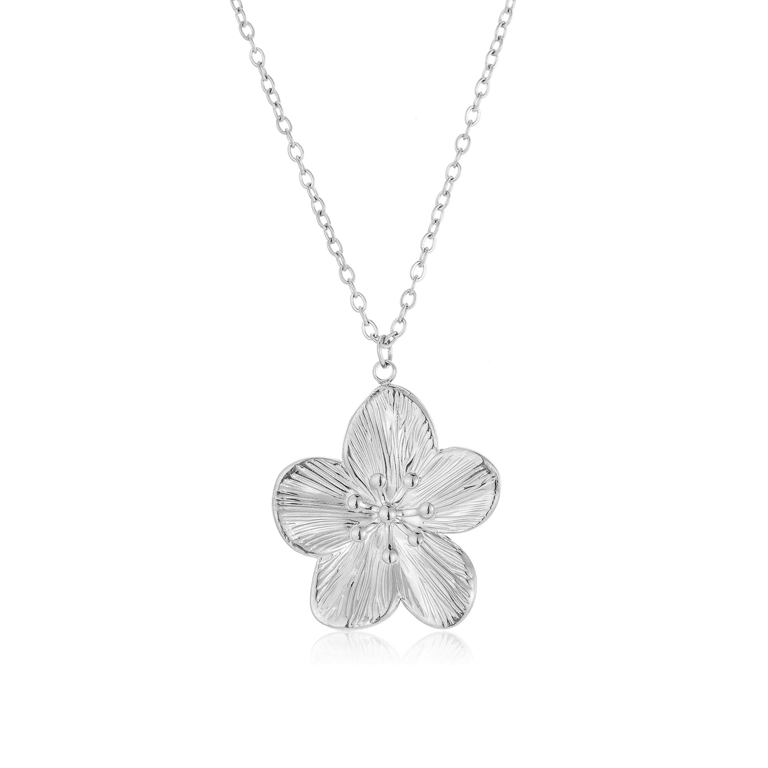 Ketting bloem statement zilver - Desieradenconcurrent.nl